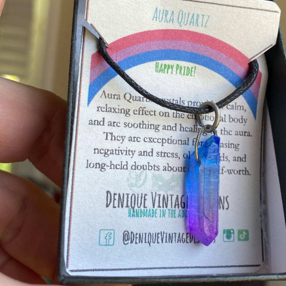COPY - Bisexual Pride blue Aura Quartz Stainless Steel hand hammered wire Penda…